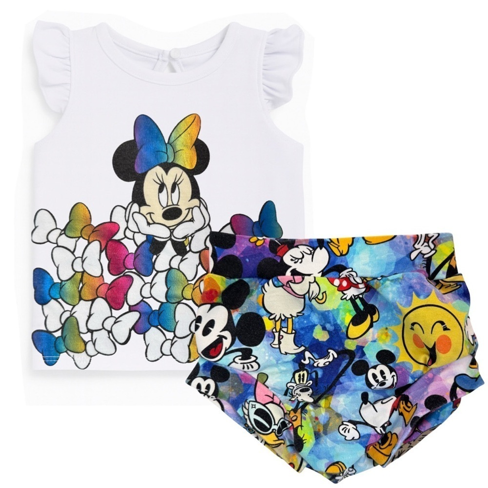 Minnie Mouse Rainbow Bow Tank and Mickey Print Shorts Set